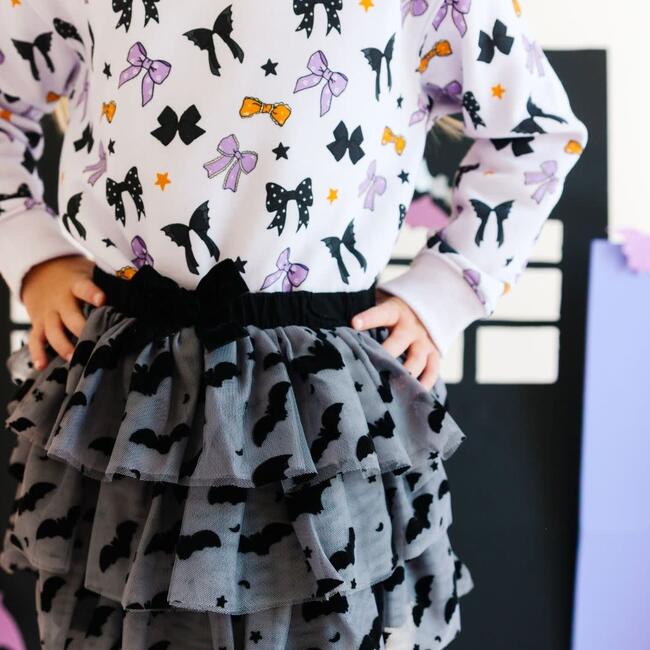 Flocked Bats Halloween Bow Tiered Tutu, Black - Tutus - 3