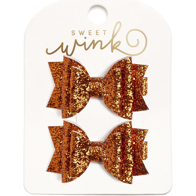Spice Glitter Bow Clip Set, Orange