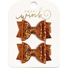 Spice Glitter Bow Clip Set, Orange - Hair Accessories - 1 - thumbnail
