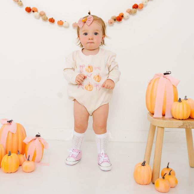 Pumpkin Tulle Bow Baby Headband, Pink - Headbands - 2