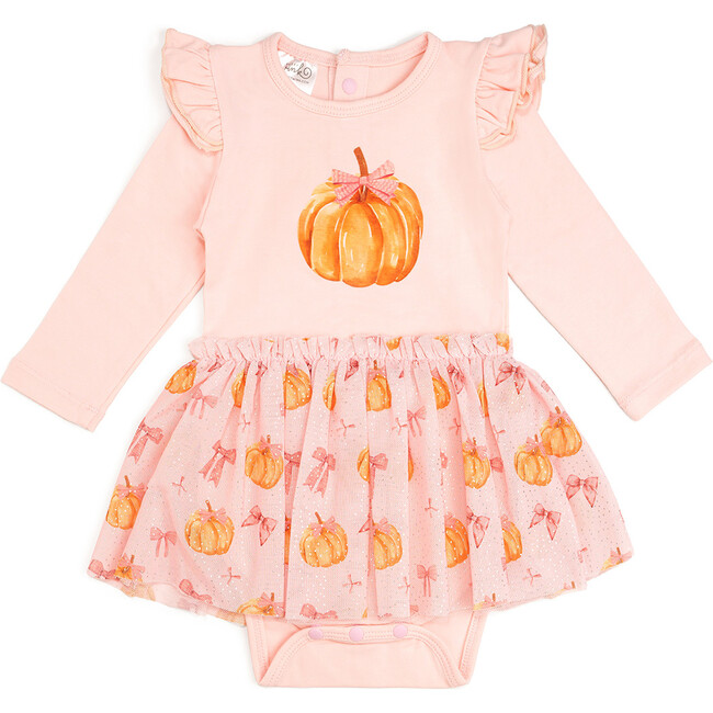 Coquette Pumpkin Long Sleeve Tutu Bodysuit, Multi