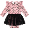 Bat Trellis Printed Halloween Long Sleeve Tutu Bodysuit, Multi - Dresses - 1 - thumbnail