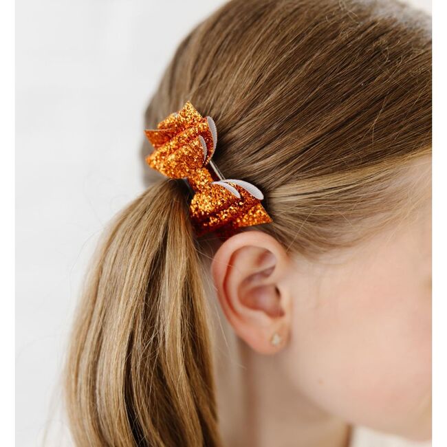 Spice Glitter Bow Clip Set, Orange - Hair Accessories - 3