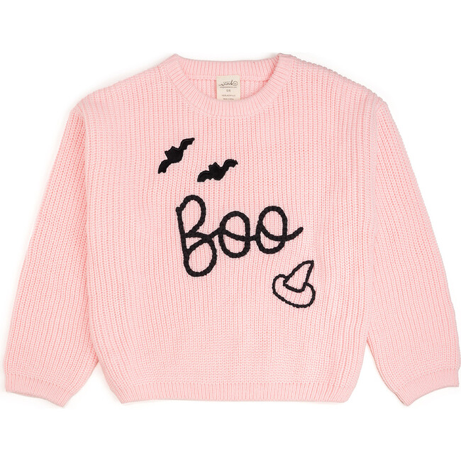 Boo Bat Halloween Knit Sweater, Pink