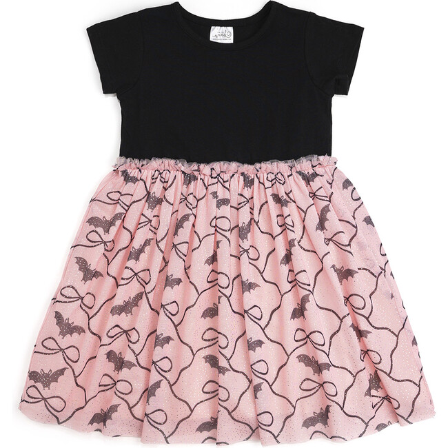 Bat Trellis Halloween Short Sleeve Tutu Dress, Multi