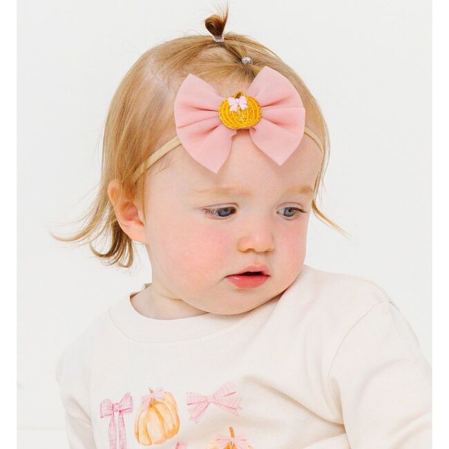 Pumpkin Tulle Bow Baby Headband, Pink - Headbands - 3