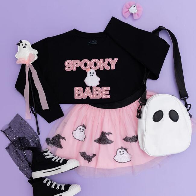 Spooky Babe Patch Halloween Sweatshirt, Black - Sweatshirts - 6