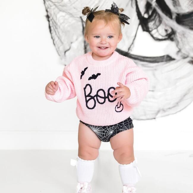Boo Bat Halloween Knit Sweater, Pink