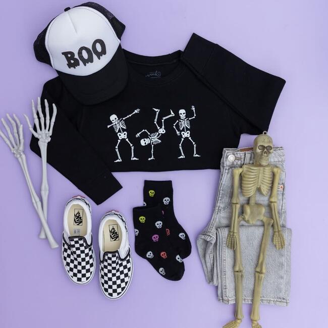 Silly Skelly Glow In The Dark Halloween Sweatshirt, Black - Sweatshirts - 6