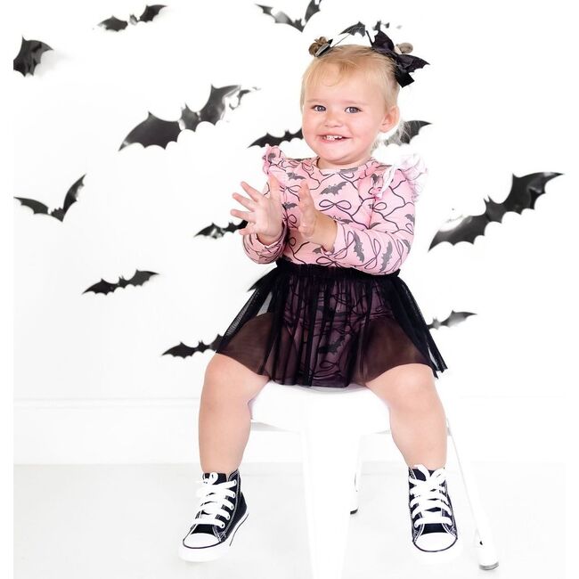 Bat Trellis Printed Halloween Long Sleeve Tutu Bodysuit, Multi - Dresses - 4