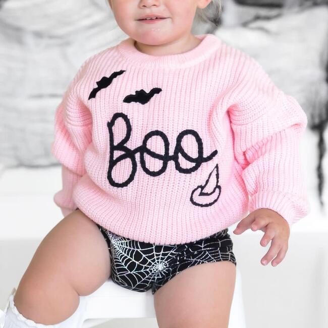 Boo Bat Halloween Knit Sweater, Pink - Sweatshirts - 3
