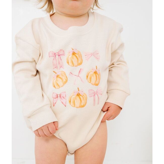 Coquette Pumpkin Long Sleeve Romper, Natural - Rompers - 3