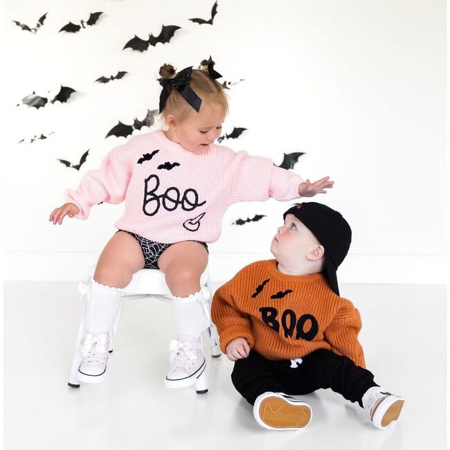 Boo Bat Halloween Knit Sweater, Pink - Sweatshirts - 4