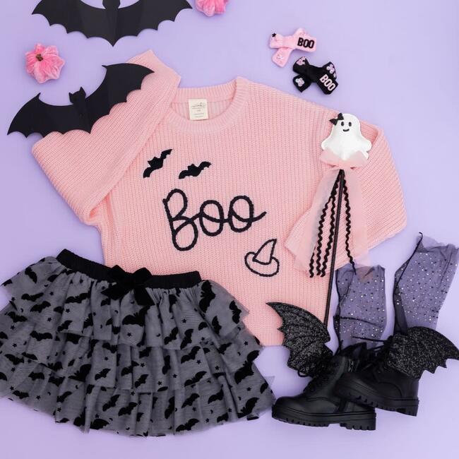 Flocked Bats Halloween Bow Tiered Tutu, Black - Tutus - 8