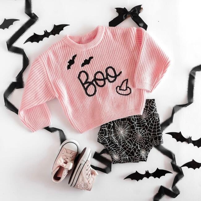 Boo Bat Halloween Knit Sweater, Pink - Sweatshirts - 5
