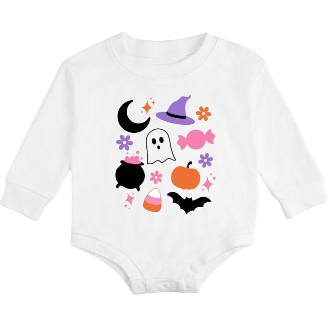 Halloween Fun Long Sleeve Romper, White