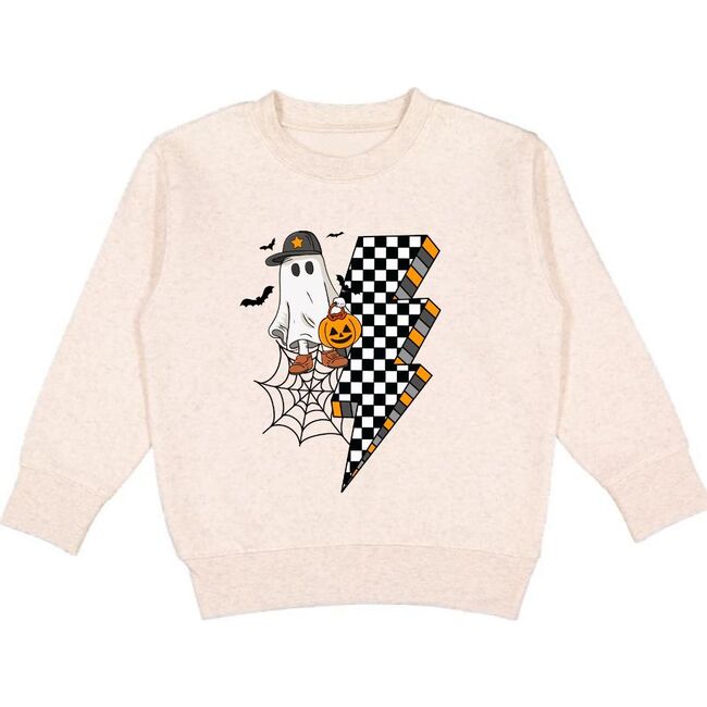 Checker Ghost Halloween Sweatshirt, Natural