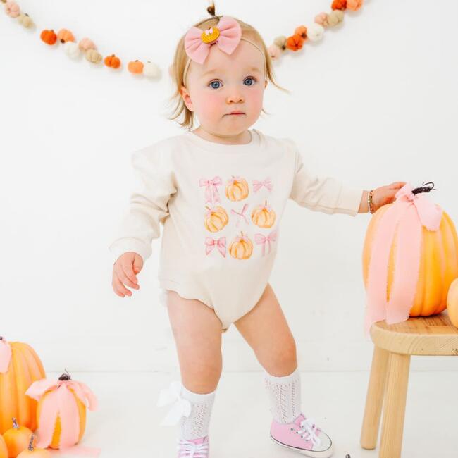 Coquette Pumpkin Long Sleeve Romper, Natural - Rompers - 4