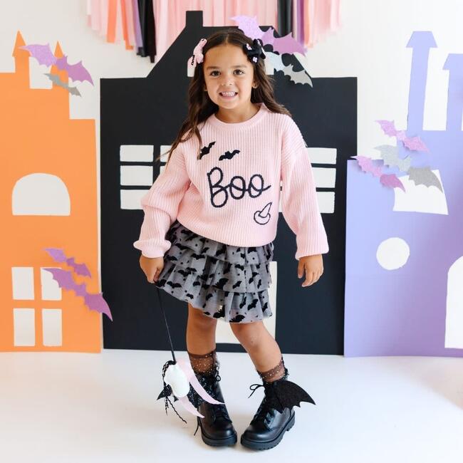 Boo Bat Halloween Knit Sweater, Pink - Sweatshirts - 6