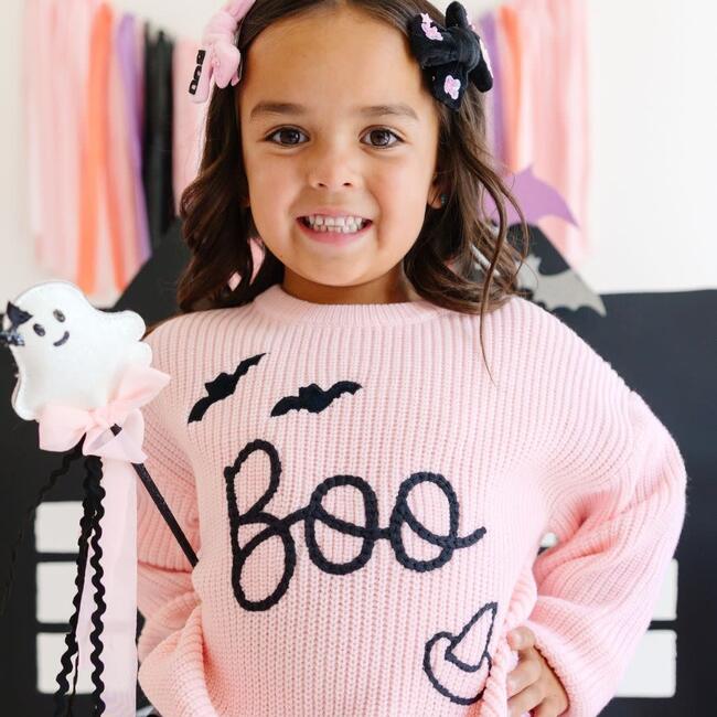 Boo Bat Halloween Knit Sweater, Pink - Sweatshirts - 7