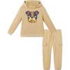 Kids Hooded Patch Sweatshirt & Pant Set, Beige Bulldog - Mixed Apparel Set - 1 - thumbnail