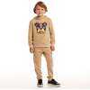 Kids Hooded Patch Sweatshirt & Pant Set, Beige Bulldog - Mixed Apparel Set - 2