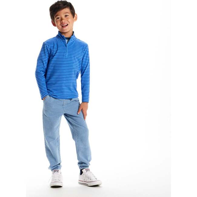 Kids Quarter Zip Stripe Pullover, Blue Stripe - Sweatshirts - 3