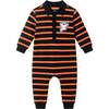 Infant Rugby Stripe Halloween Romper W/Ghost Patch, Black Ora Strp - Rompers - 1 - thumbnail