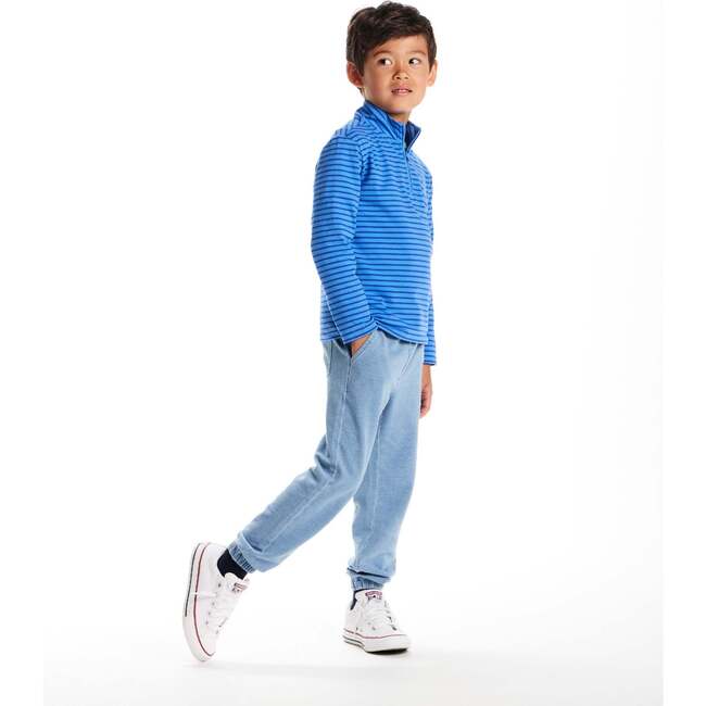 Kids Quarter Zip Stripe Pullover, Blue Stripe - Sweatshirts - 4
