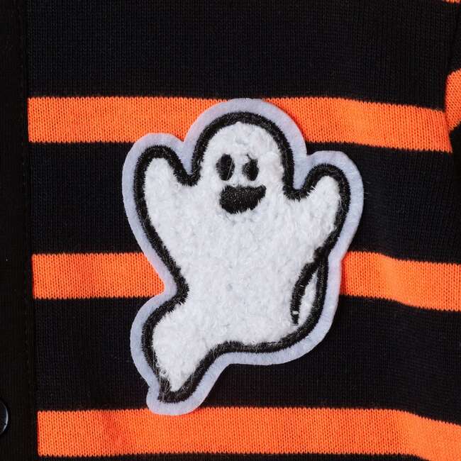 Infant Rugby Stripe Halloween Romper W/Ghost Patch, Black Ora Strp - Rompers - 2