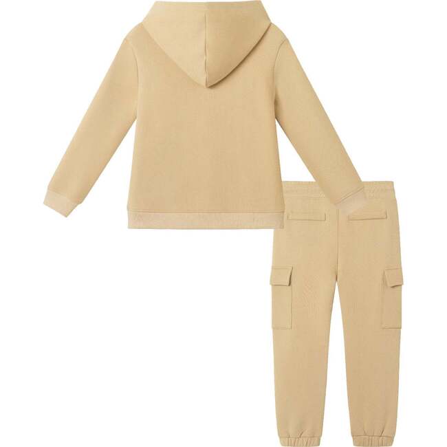 Kids Hooded Patch Sweatshirt & Pant Set, Beige Bulldog - Mixed Apparel Set - 4