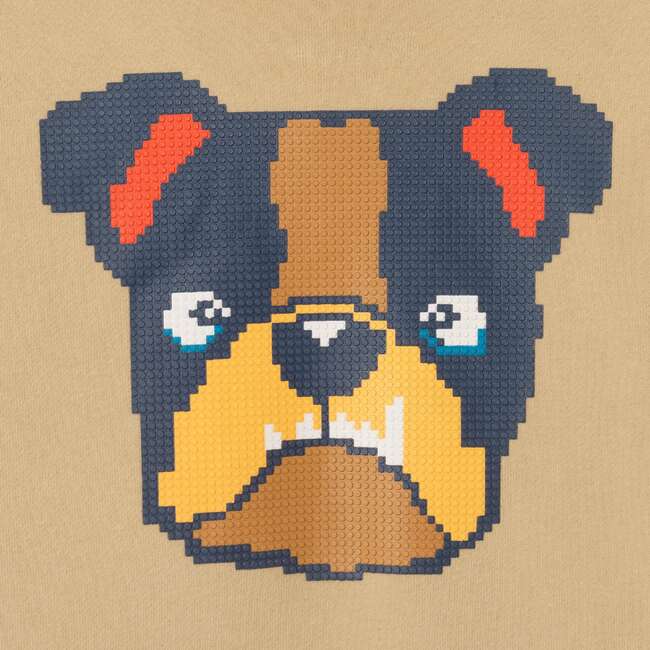 Kids Hooded Patch Sweatshirt & Pant Set, Beige Bulldog - Mixed Apparel Set - 5
