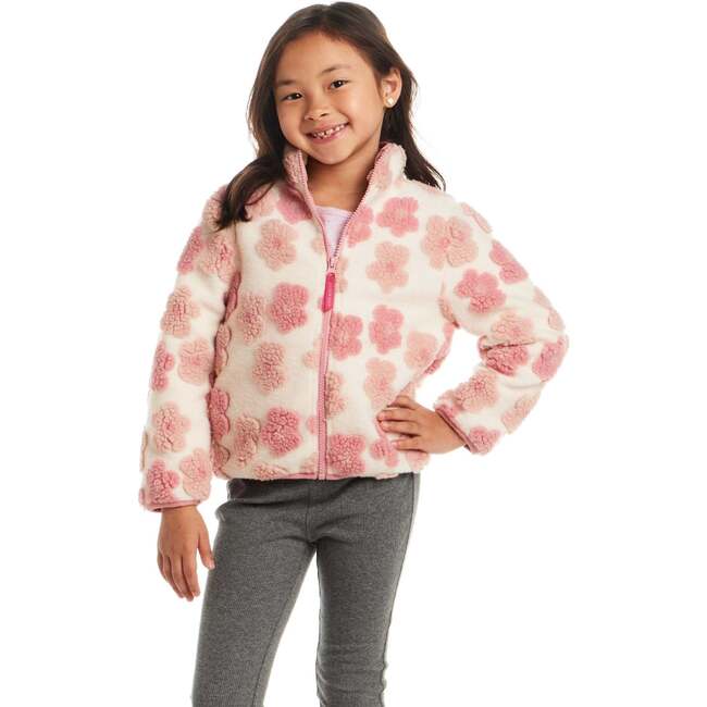 Kids Floral Printed Sherpa Jacket, Pink - Jackets - 2