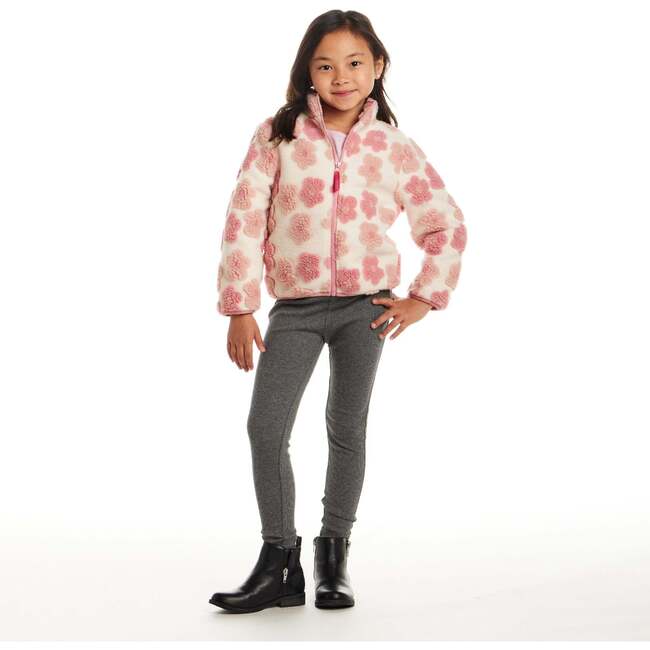 Kids Floral Printed Sherpa Jacket, Pink - Jackets - 3
