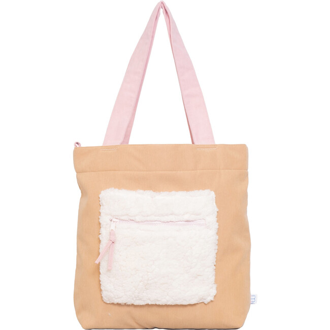 Color Block Tote – Corduroy & Sherpa Bag with Double Pockets + Cozy Coin Purse - Curry