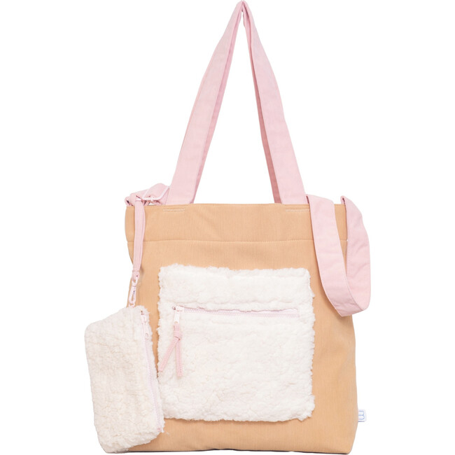 Color Block Tote – Corduroy & Sherpa Bag with Double Pockets + Cozy Coin Purse - Curry - Bags - 4