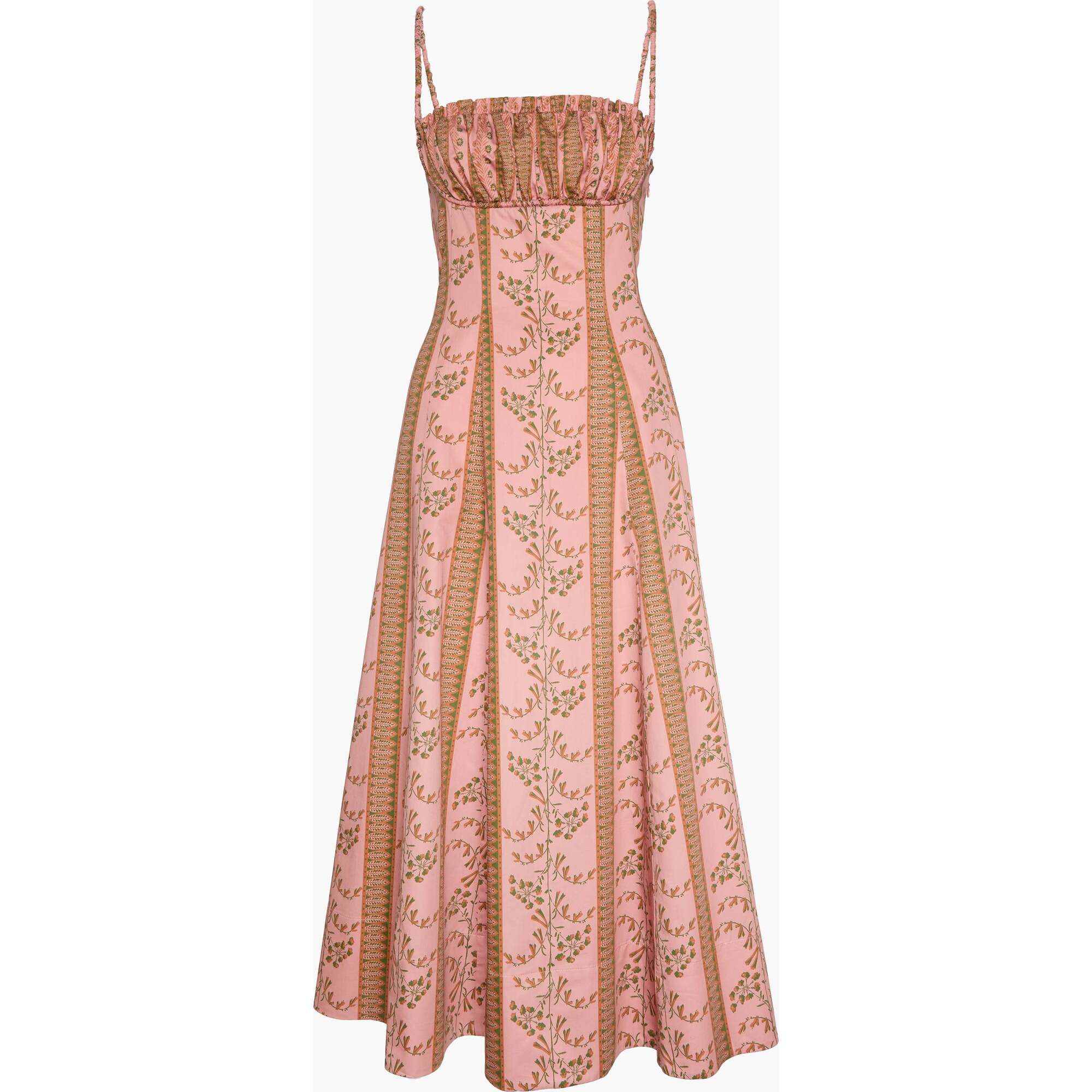 The Maisie Dress, Rust Dandelion Floral Stripe - Hill House