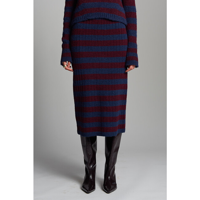 Pia Stripe Tube Skirt, Navy/Merlot Stripe - Skirts - 2