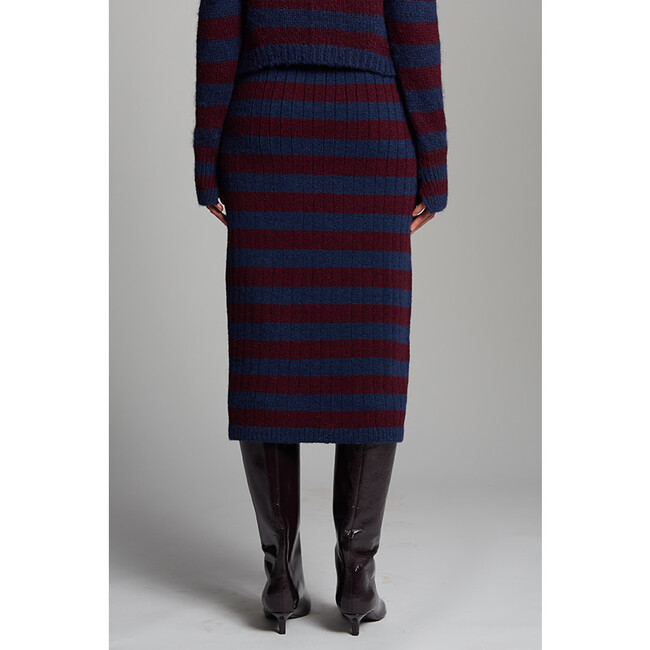 Pia Stripe Tube Skirt, Navy/Merlot Stripe - Skirts - 3