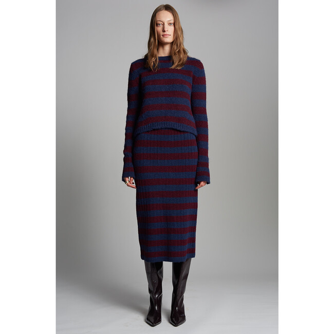 Pia Stripe Tube Skirt, Navy/Merlot Stripe - Skirts - 5