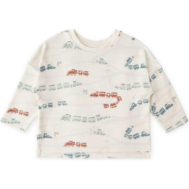 Dropped Shoulder Long Sleeve Toddler Top, Locomotive
