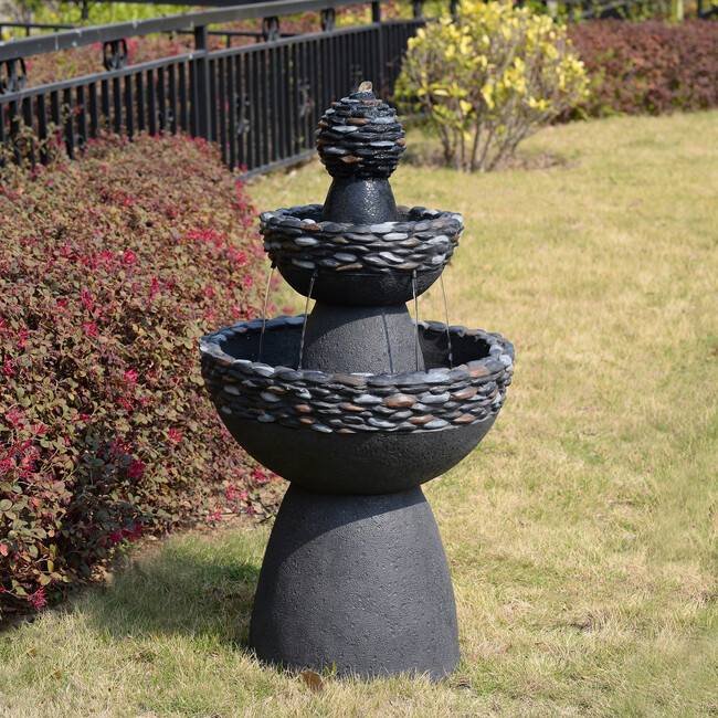 Teamson Home 3-Tier Zen-Style Outdoor Water Fountain with Realistic Stone Finish - Fountains - 2