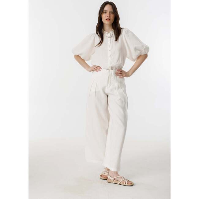 Culotte Linen Pants, White - Pants - 3