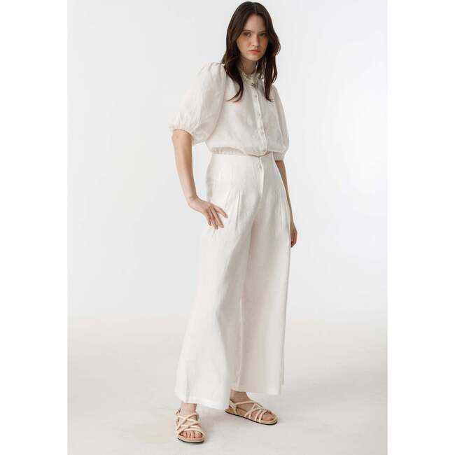 Culotte Linen Pants, White - Pants - 4