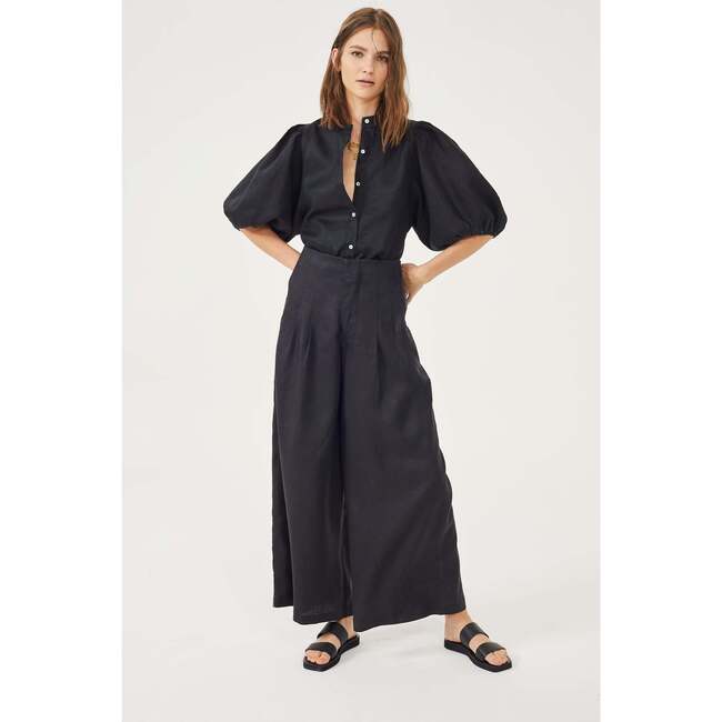 Culotte Linen Pants, Black