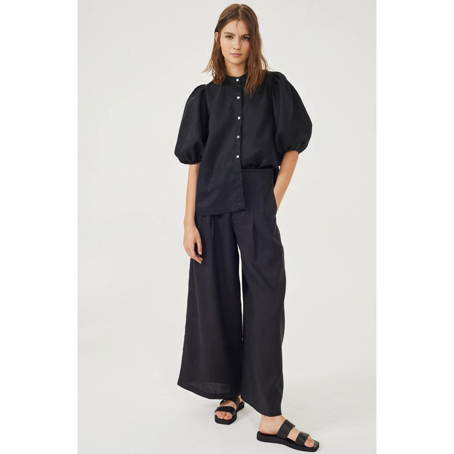 Culotte Linen Pants, Black - Pants - 2
