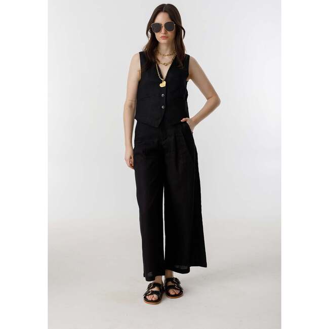 Culotte Linen Pants, Black - Pants - 4