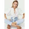 Bubble Linen Crop Top, White - Button Downs - 1 - thumbnail