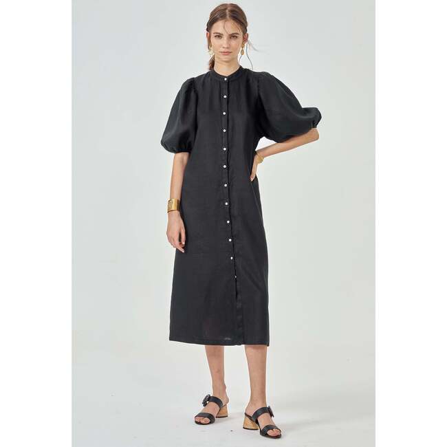 Bubble Linen Dress, Black