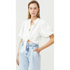 Bubble Linen Crop Top, White - Button Downs - 2